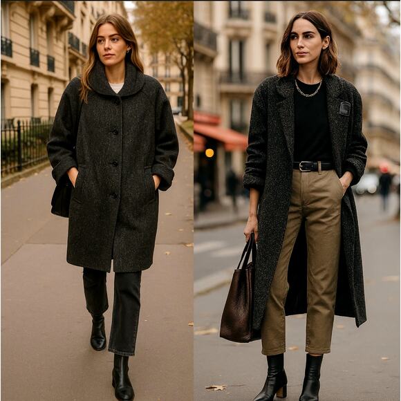 Neiman Marcus Jackets & Blazers - Marvin Richards L Slouchy Speckled Wool Coat Leather Long Oversized Jacket Black